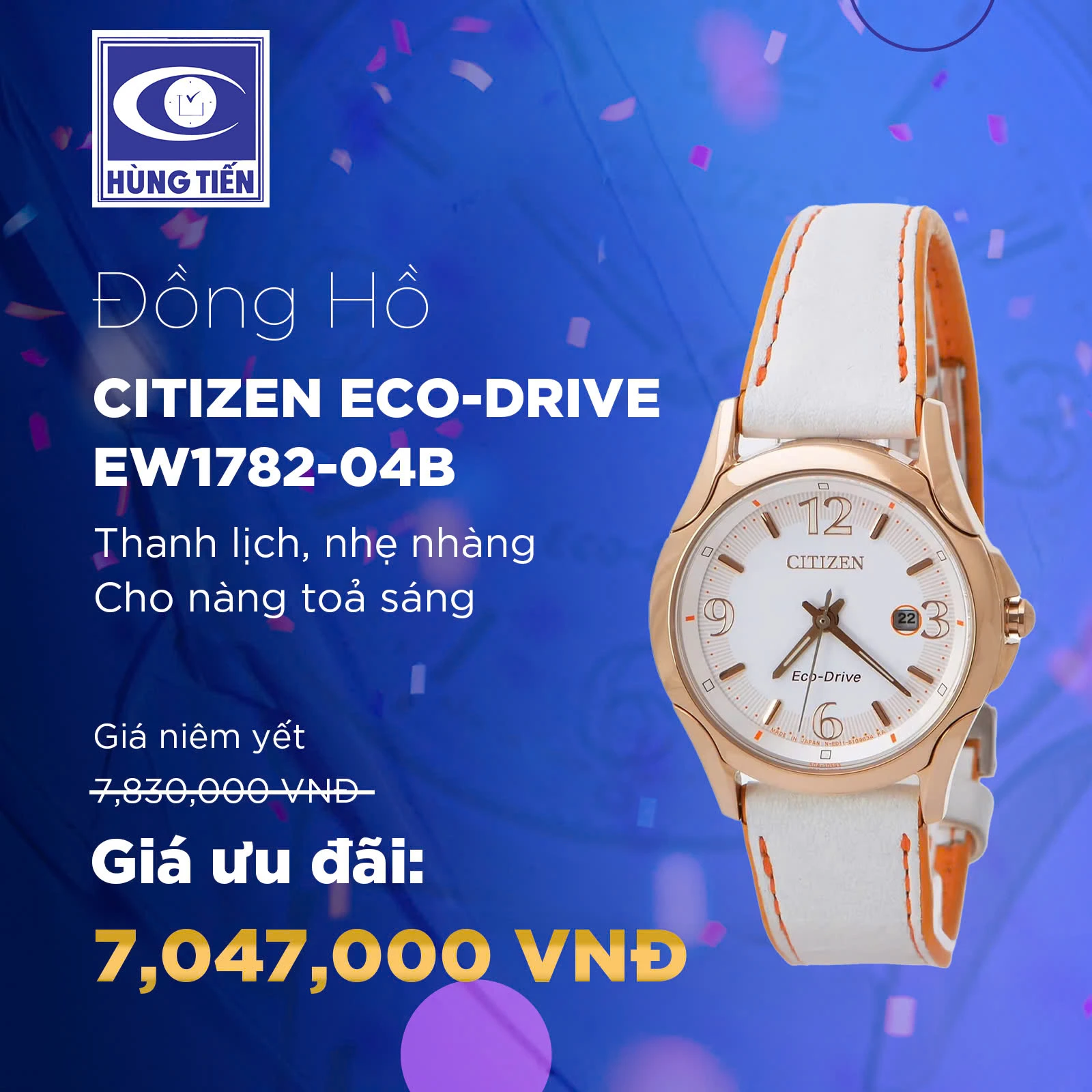 Citizen Eco-Drive EW1782-04B: Vẻ sang trọng dành riêng cho quý cô